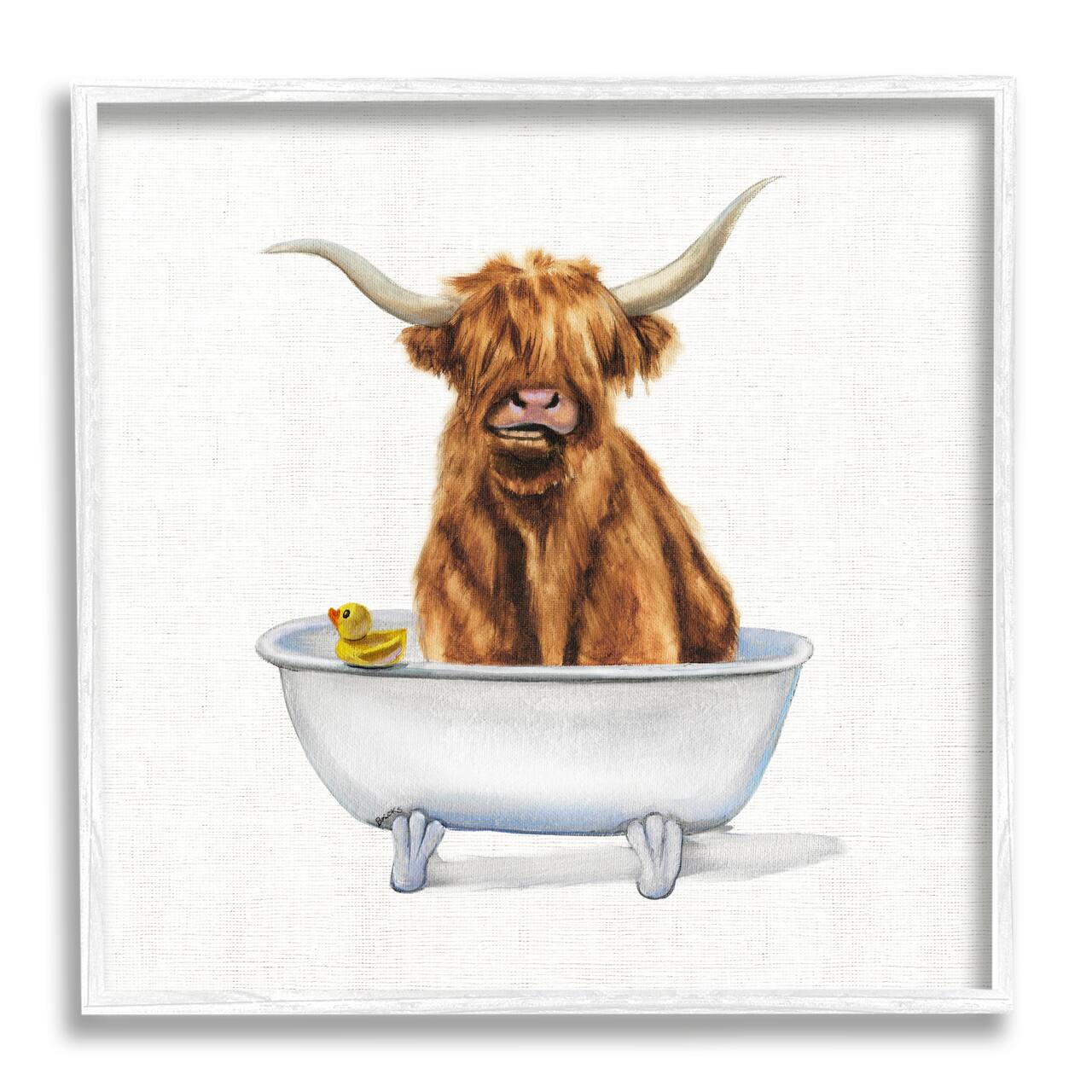 Stupell Industries Shaggy Country Cattle in Bathtub Rubber Duck Framed Wall Art